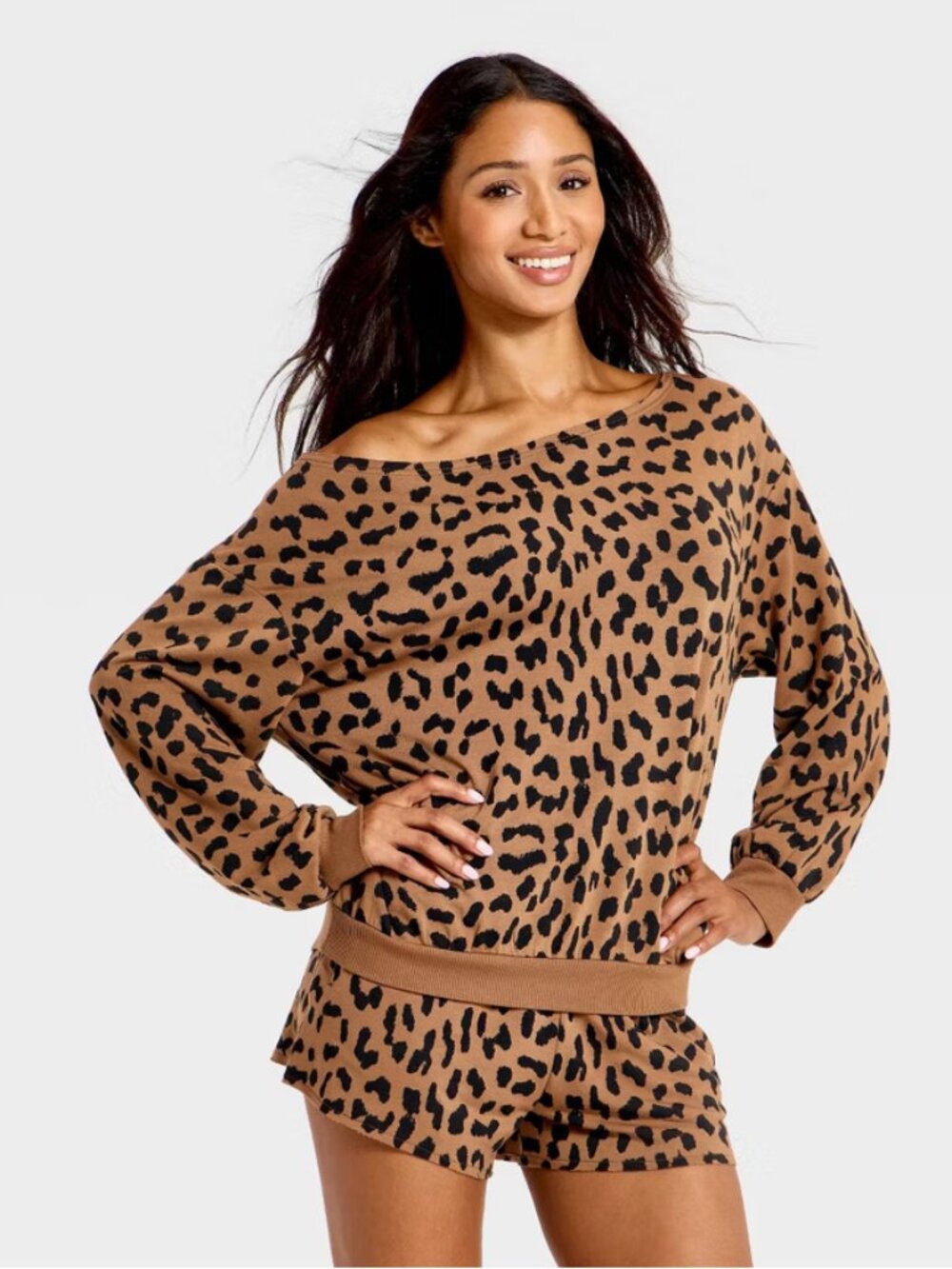 Off The Shoulder Peachy Soft Fleece Crewneck Sweatshirt - Wild Fable Brown M